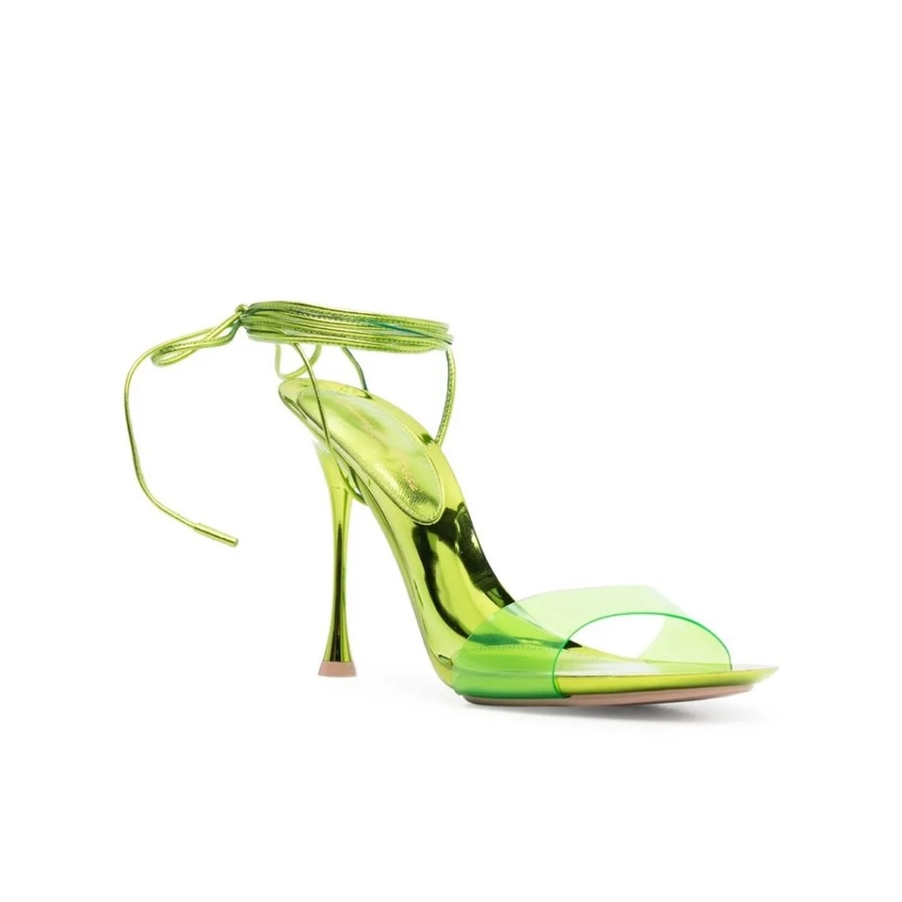 Gianvito Rossi Spice Green PVC and Leather Ankle Tie Sandals